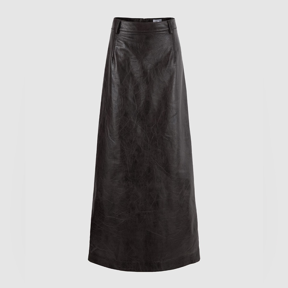 XS BROWN LEATHER MAXI SKIRT
